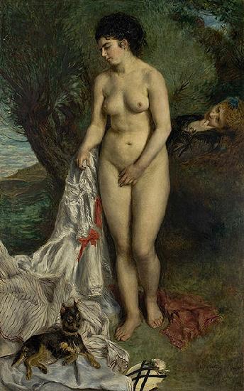Pierre-Auguste Renoir Bather with a Griffon Dog  Lise on the Bank of the Seine France oil painting art